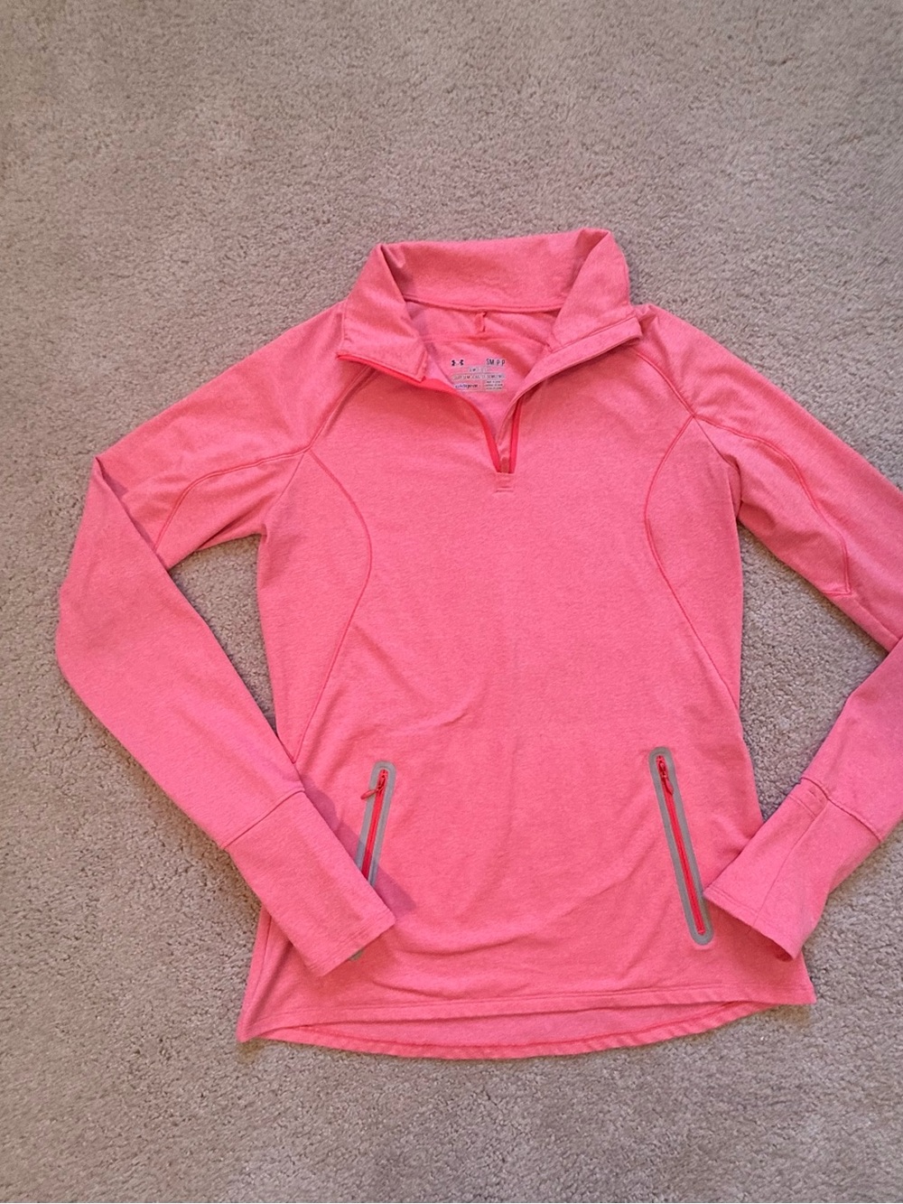 Under Armour ColdGear Pink Coral 1/4 Zip Pullover S Thumbholes Pockets